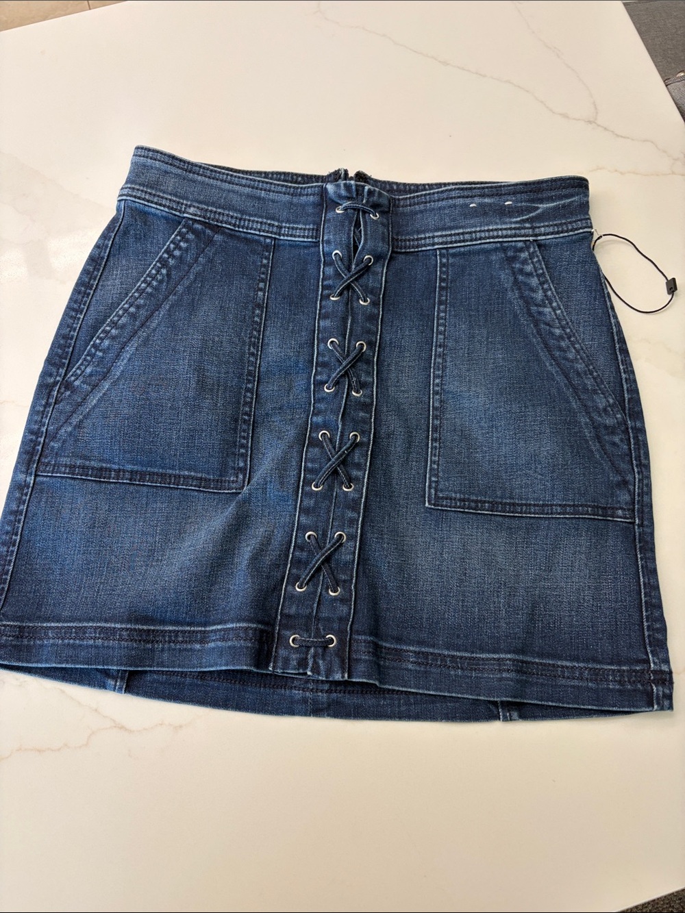 Express Blue Lace-Up Front Denim Mini Skirt